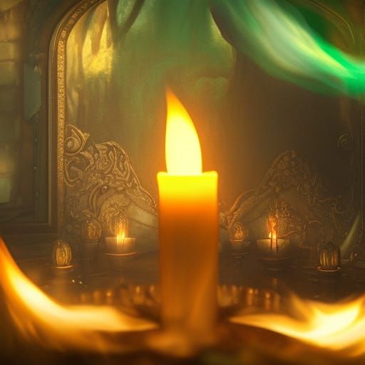 Ethereal Green Candle Flame: Detailed Matte Painting