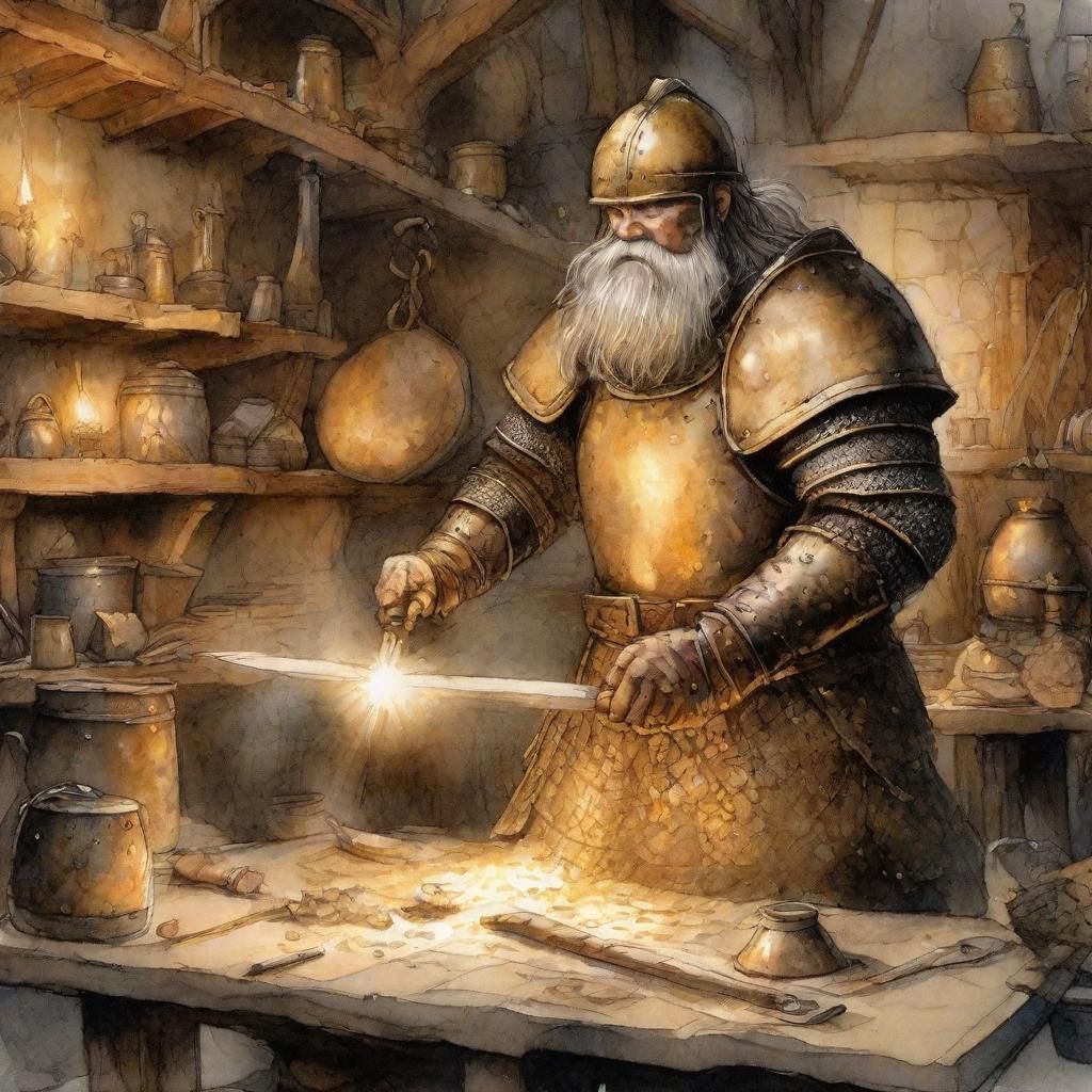 Dwarven Armourer Crafting Intricate Fantasy Armour
