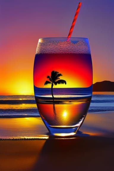 Tropical Drink at Sunset in Astral Style