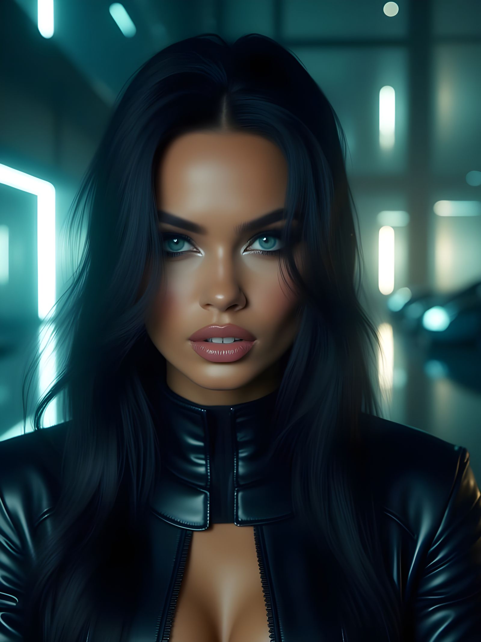 Mysterious Woman in Futuristic Black Leather