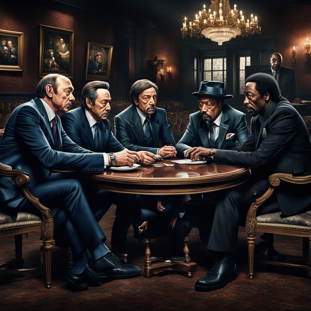 Hyperrealistic Image of Four Men at a Table