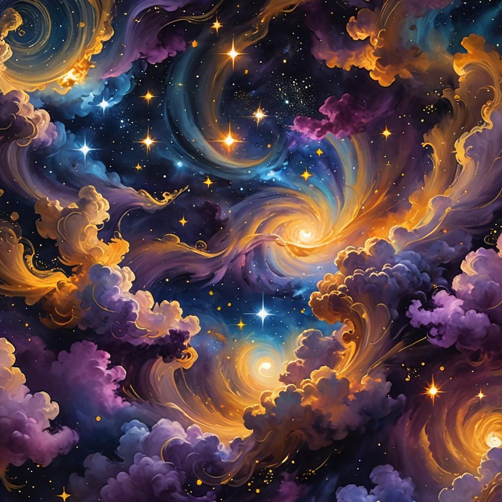 Celestial Bodies in Zaffre Clouds as Academic Art