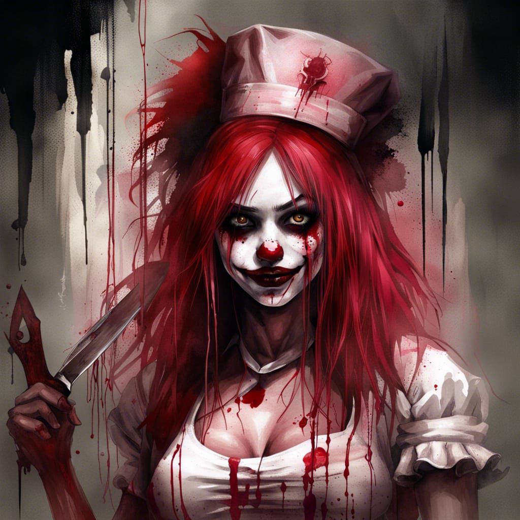 Gothic Clown Girl in Tim Burton Style