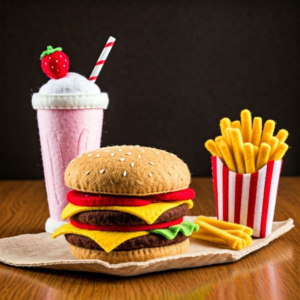 Felt Food: Cheeseburger, Milkshake, and Fries