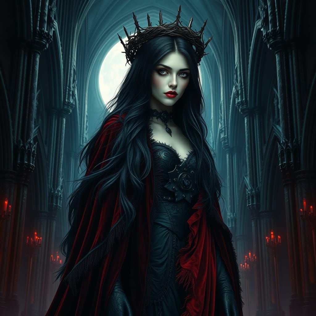 Gothic Vampire Queen in Haunting Velvet Attire