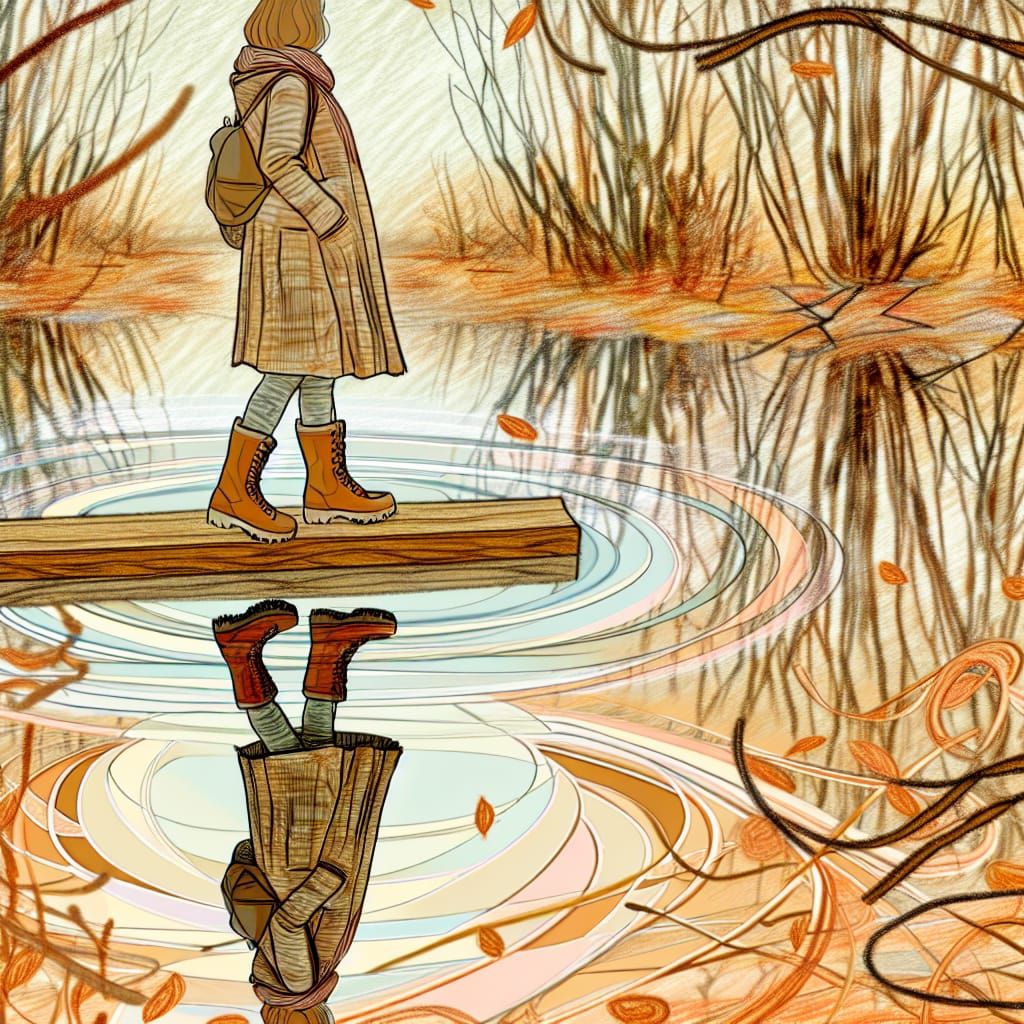 Autumn Serenity: Figure on Log in Colored Pencil