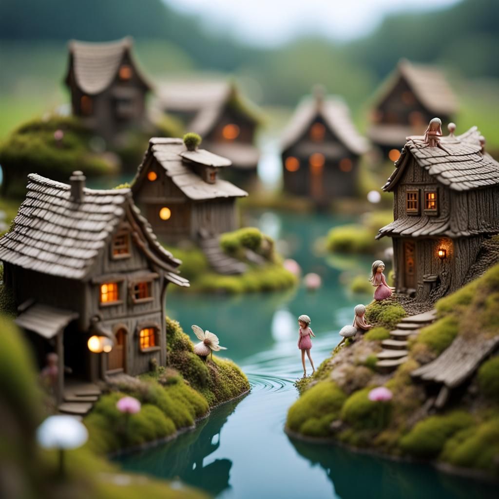 Dreamy Fairy Village Landscape by Hu Zheng