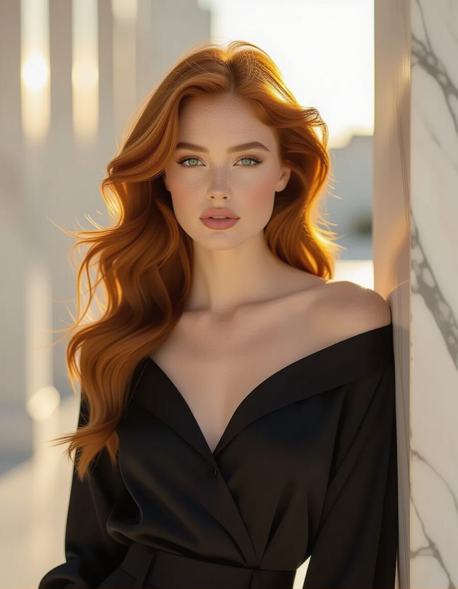 Portrait of a Scarlet-Haired Model in Golden Light