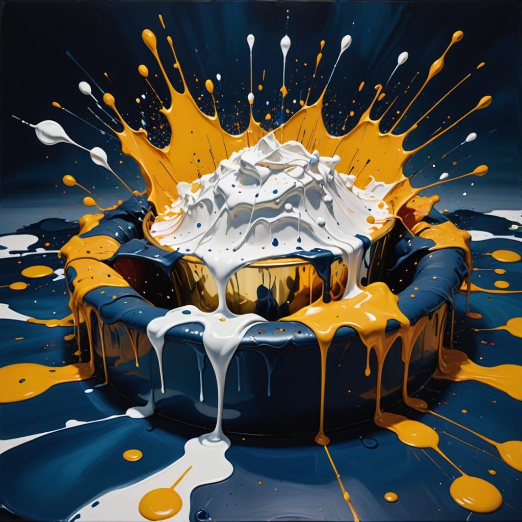 Surreal Navy Blue Canvas Unleashes Vibrant White Paint