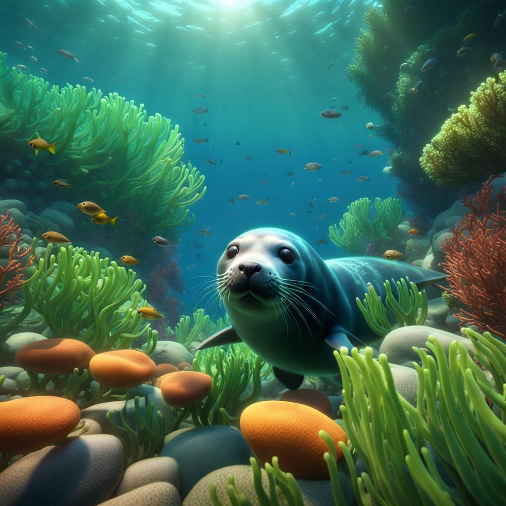 Cute Baby Seal in Underwater Paradise