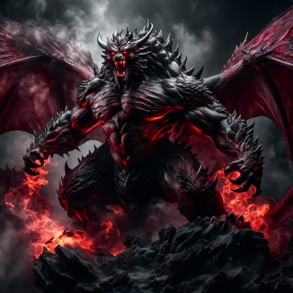 Smoky Demon Bear-Dragon Rising from Darkness