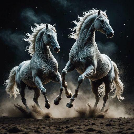 Ethereal Horses Unite in Fantasy 3D Render