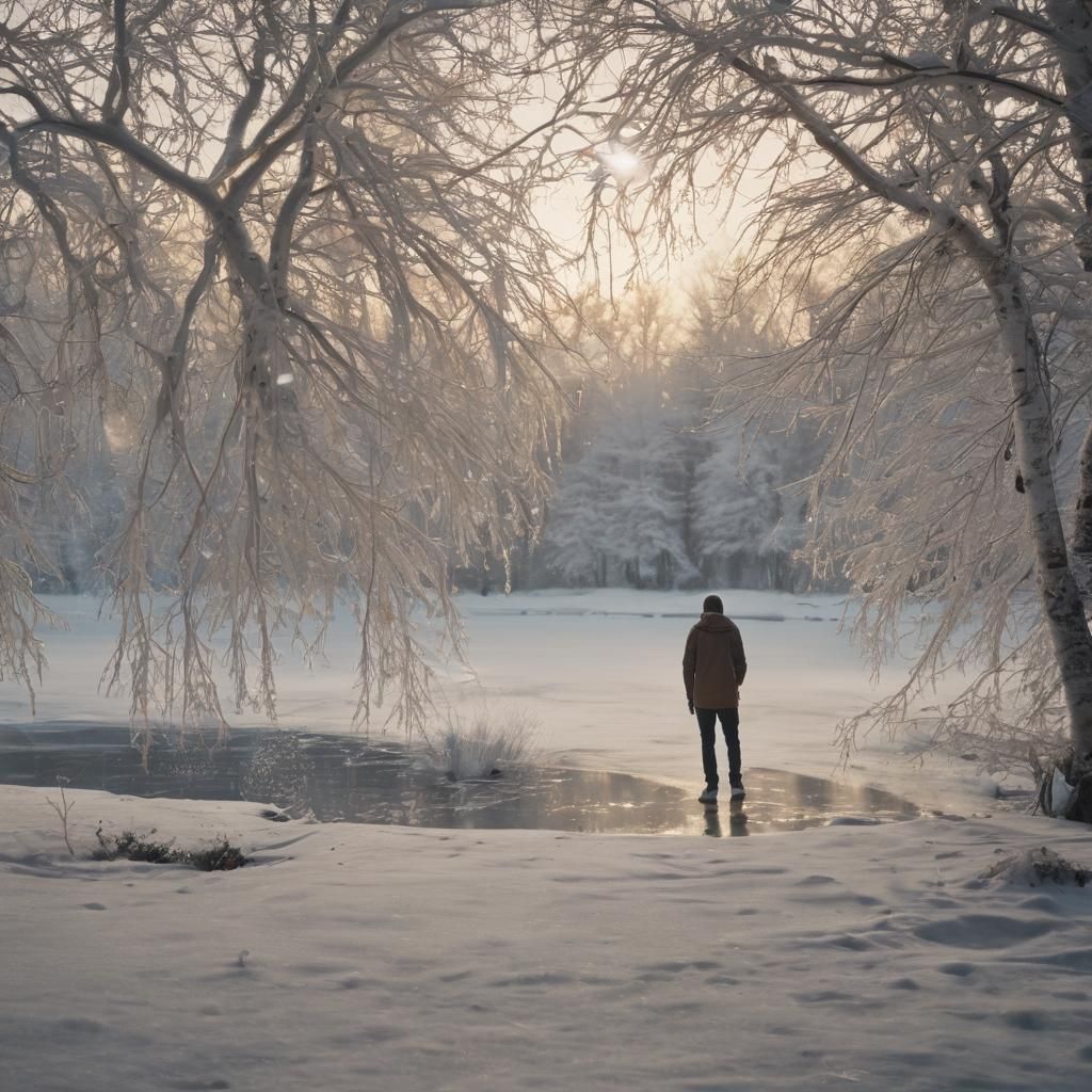 Serene Winter Wonderland through Frosted Window