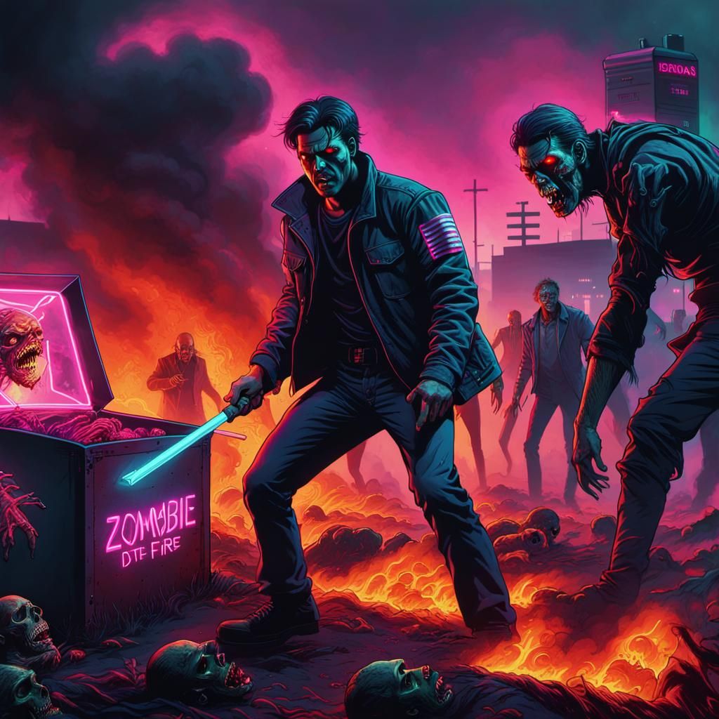 Synthwave Zombie Fight in Neon Retro Style