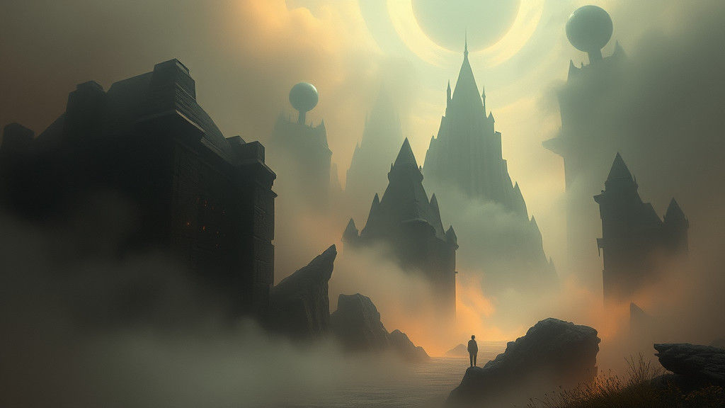 Mystical Realm with Ethereal Mist in Digital Art Style