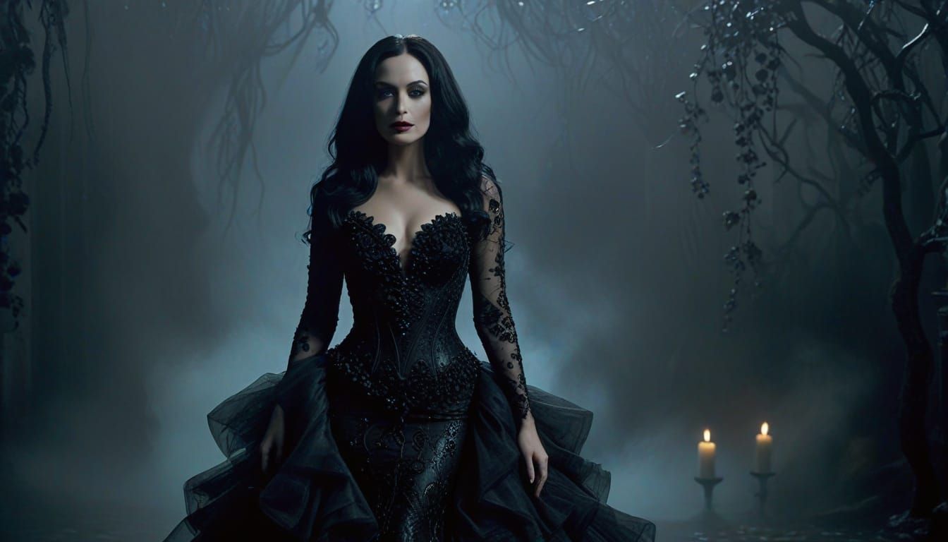 Morticia Addams Gothic Portrait in Tim Burton Style