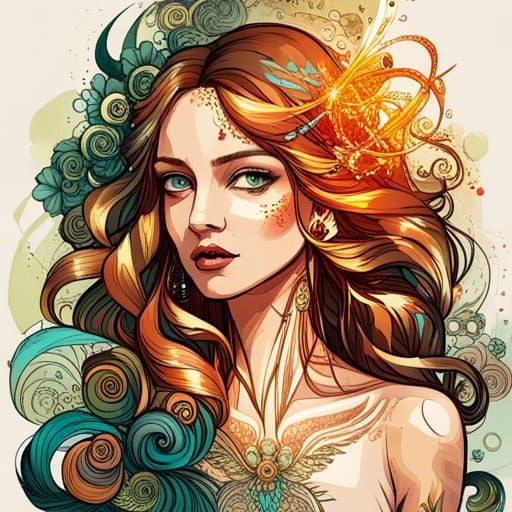 Goddess Aphrodite with Luminous Colors as Digital Art