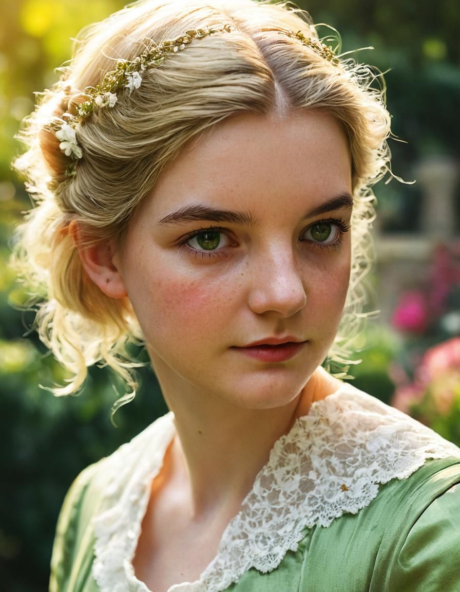 Portrait of Regency Woman in English Garden Oil Painting