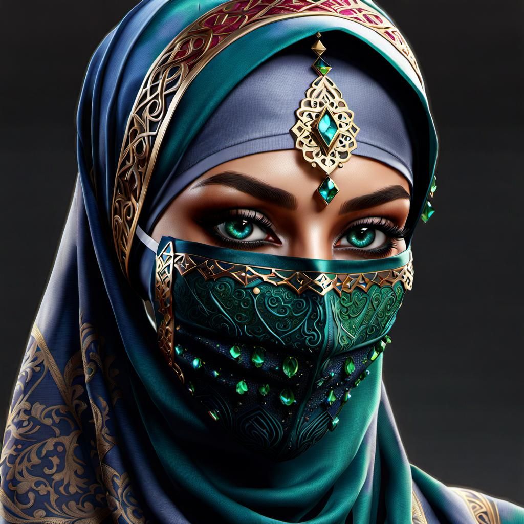 Gothic Jeweled Masked Woman in Dark Fantasy Style