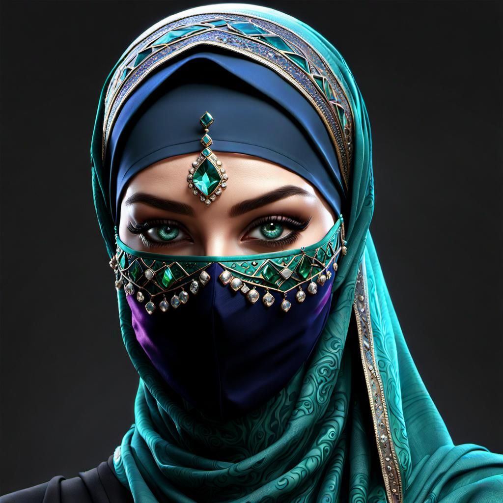 Gothic Hijabi with Jewels in Dark Fantasy Style