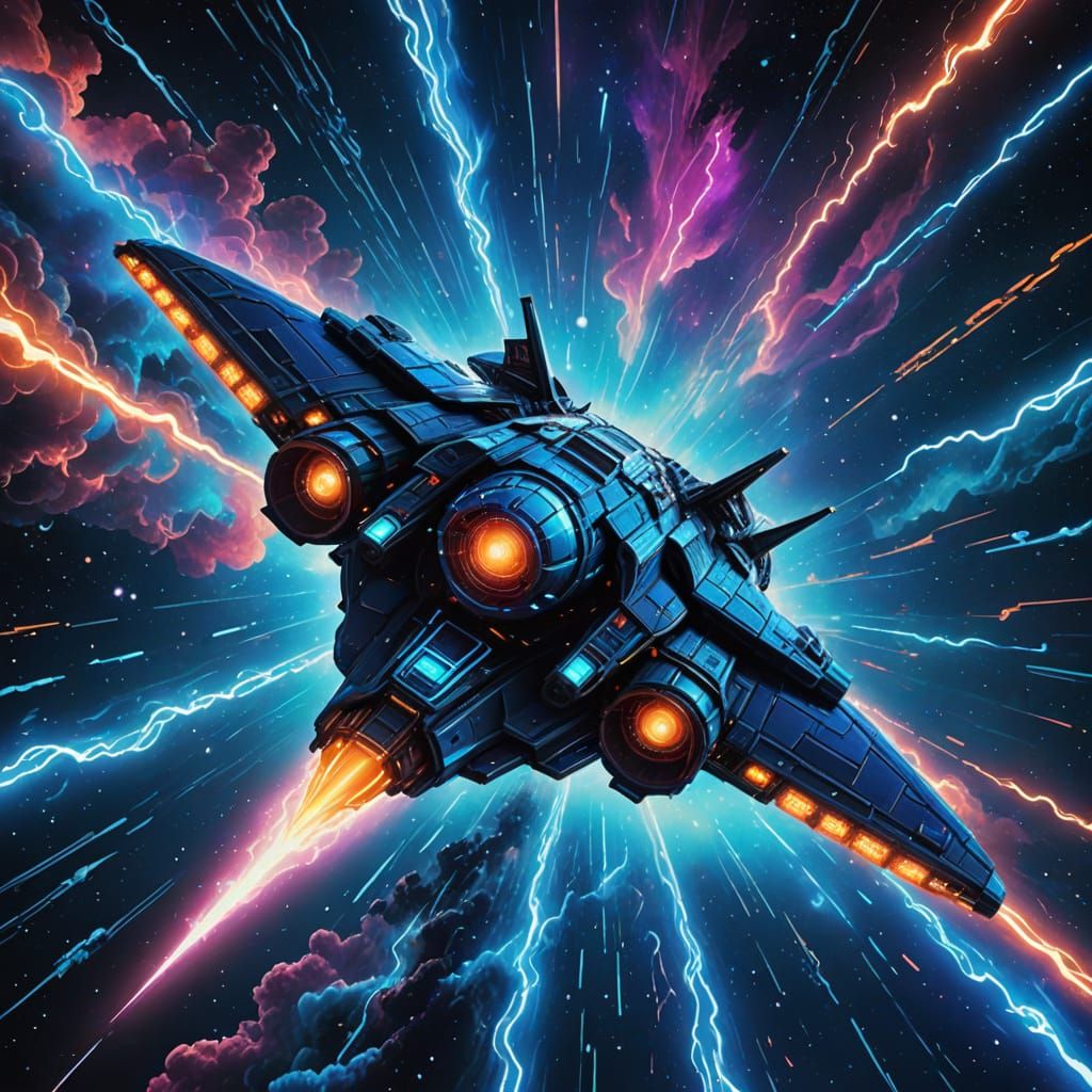 Cosmic Thunder Thruster Soars Through Vibrant Nebula