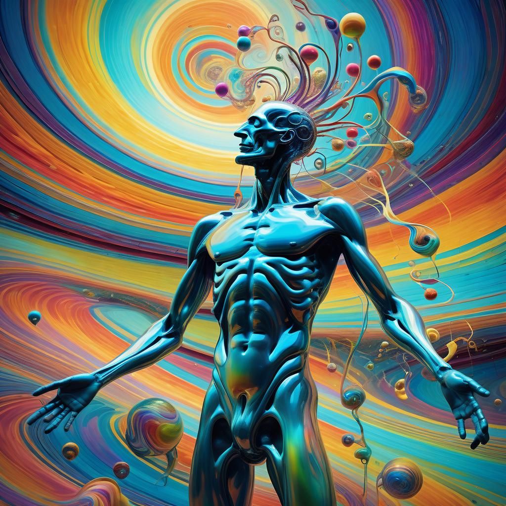 Surreal Dreamscape: Humanoid Figure in Abstract Expressionis...