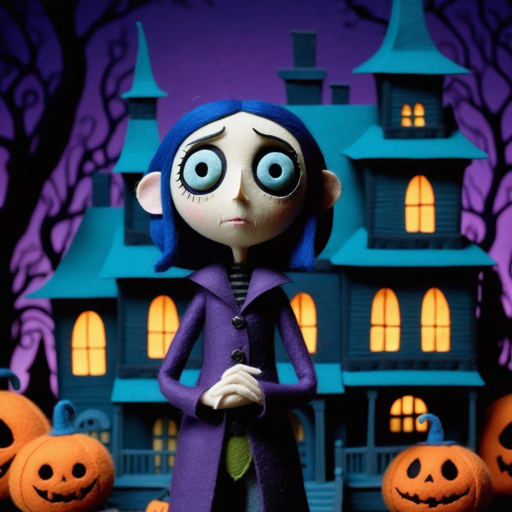 Felt Art Haunted Mansion in Coraline Style