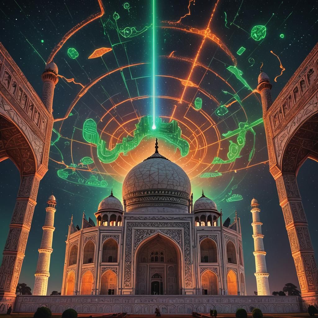 Neon Taj Mahal: A Sci-Fi Architectural Marvel
