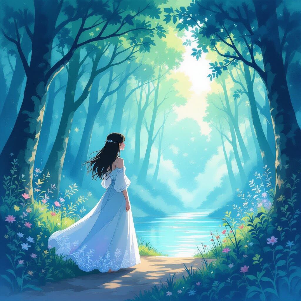 Iridescent Portal Scene in Ghibli Style