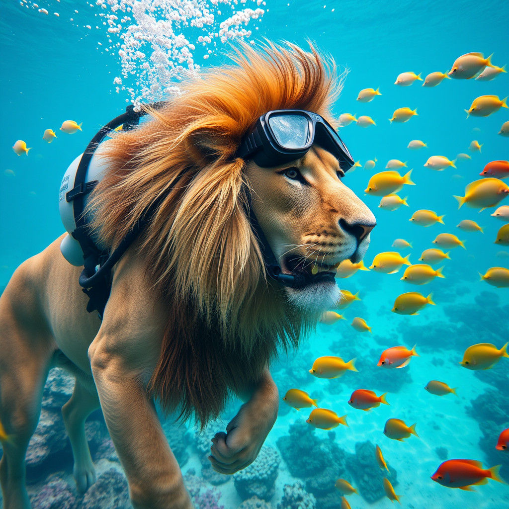 Scuba diving lion