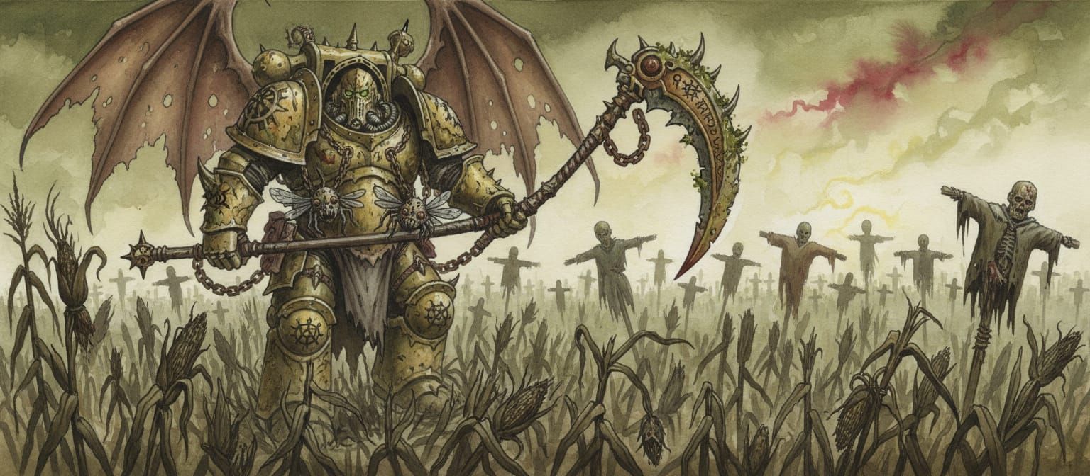 Daemon Primarch Mortarion's Foul Harvest in Watercolor Style