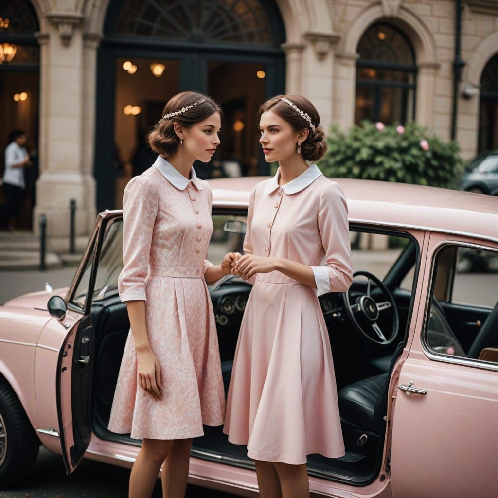 Fashion Photoshoot: Woman Opens Car Door for Stylish Man in ...