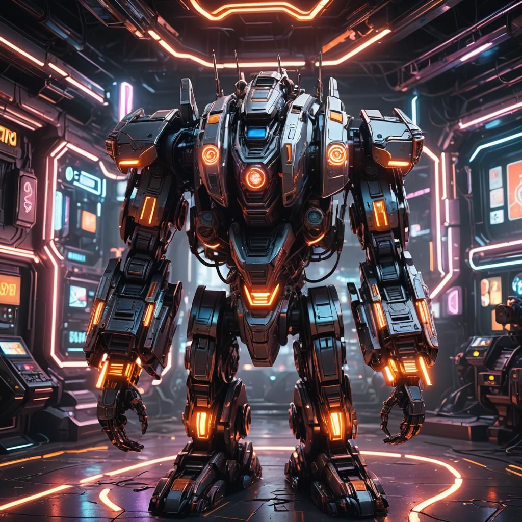 Futuristic Neon Mech in Cyberpunk Style