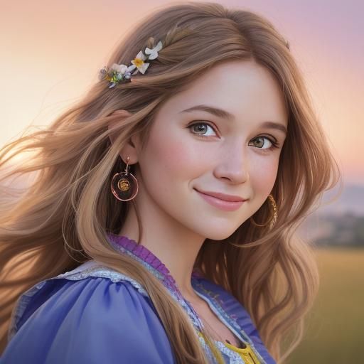 Portrait of Smiling Woman with Flowing Hair