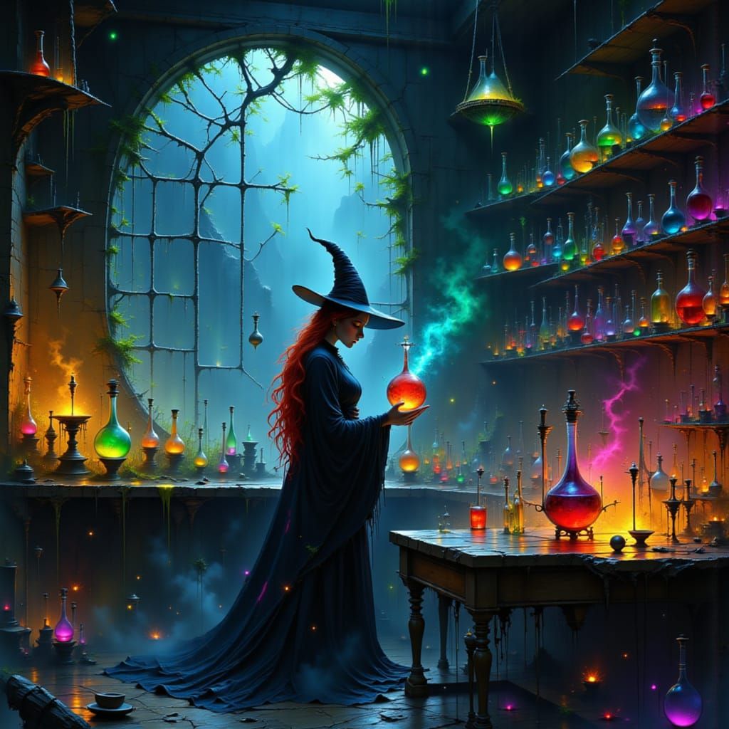 Red-Haired Witch in Dungeon Potion Lab