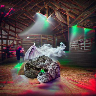 Spooky Barn with Smoking Rocks and Dragon: 3D Illustration