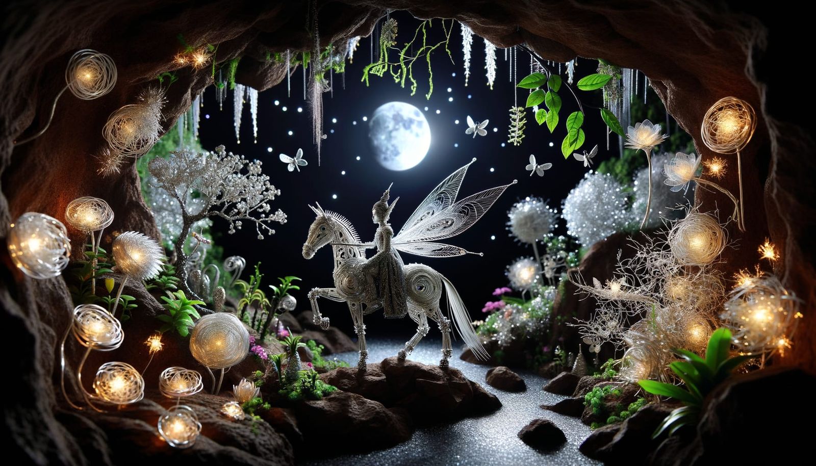 Magical Fairy Princess and Equine Companion in Silver and Go...