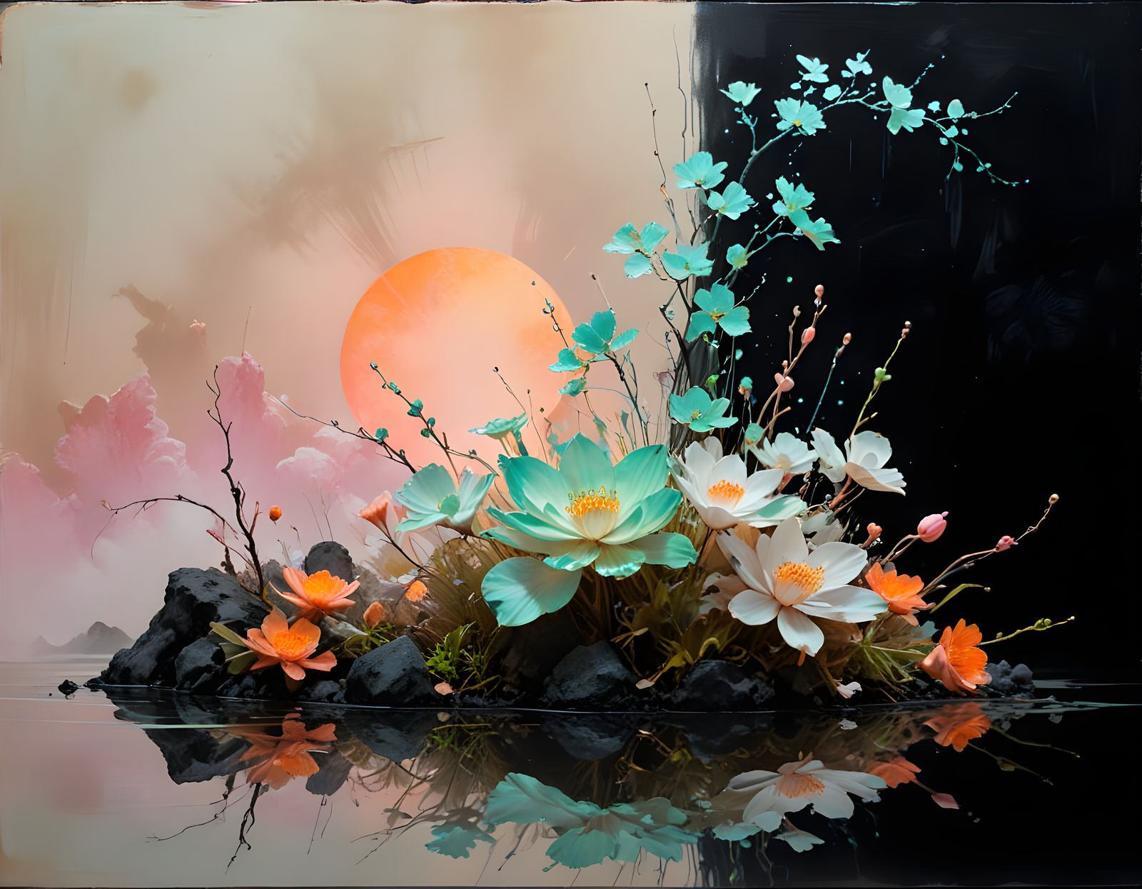 Bioluminescent Ikebana in Sumi-e Style