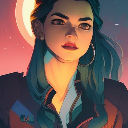 Woman in City Moonlight: Detailed Illustration