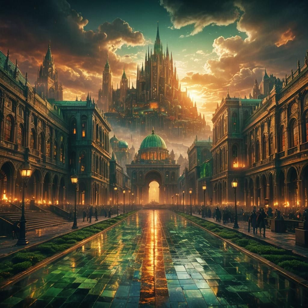 Stained Glass City in Cinematic Digital Painting