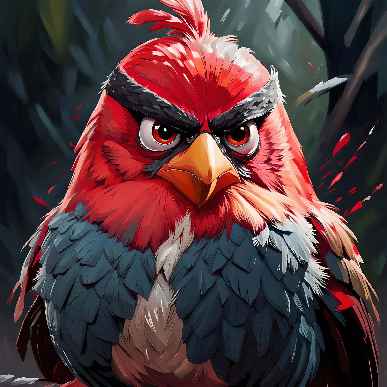 Realistic Angry Bird Red Portrait in Oil Painting Style