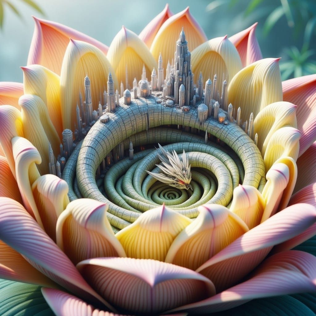 Dragon's Bloom: Iridescent Scales in Ethereal Landscape