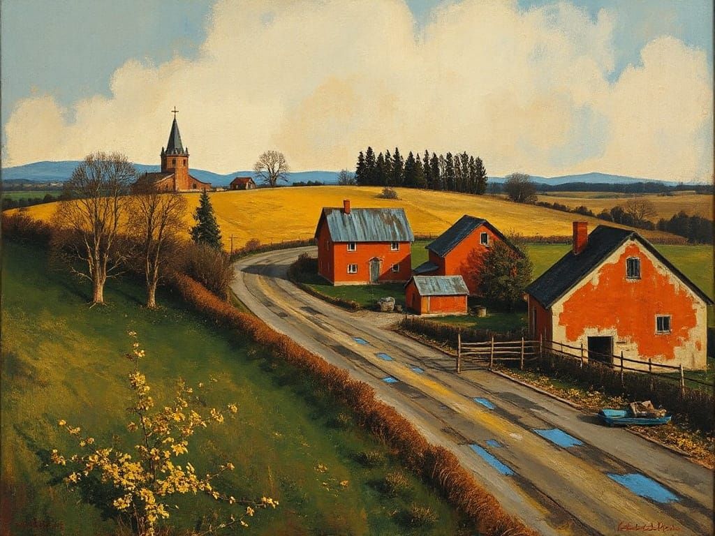 Rural Landscape in Expressionist Style
