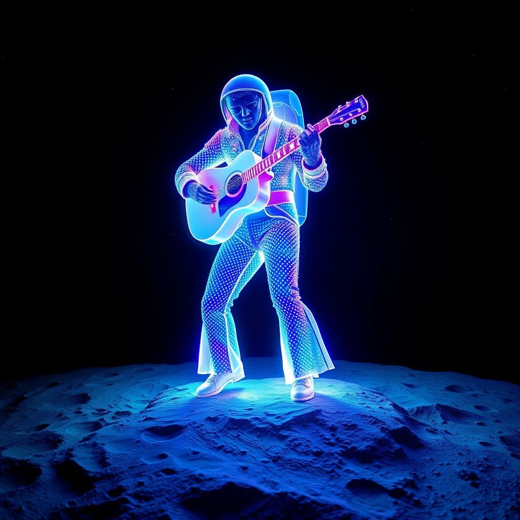 Elvis as Futuristic Hologram Astronaut Plays Guitar on Moon'...