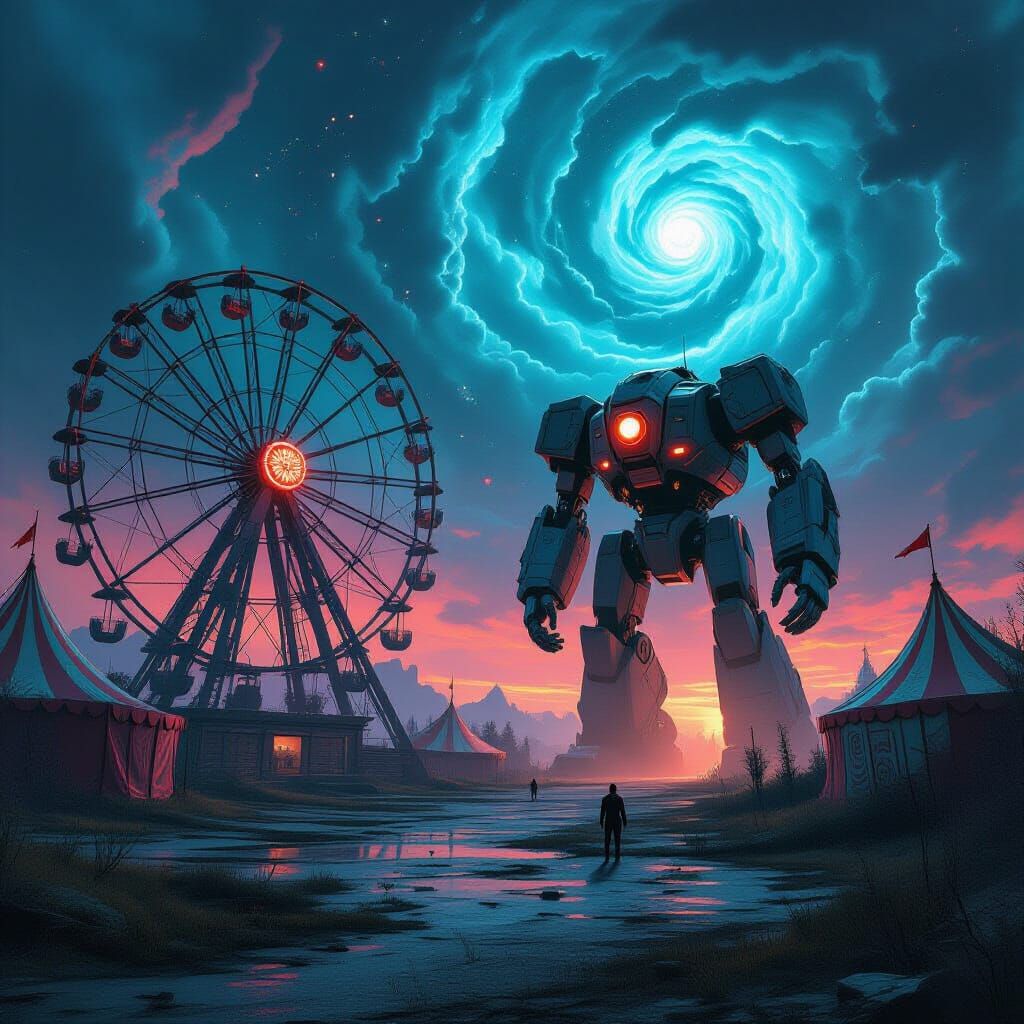 Alien Carnival Supervillain Base with Menacing Robot