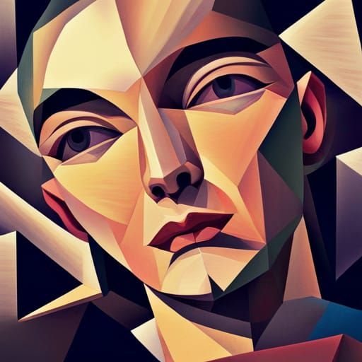 Cubist Sun Obscured by Clouds in Art Deco Style