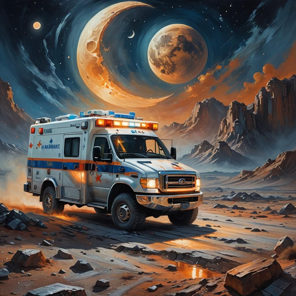 Lunar Ambulance in Sci-Fi Oil Painting Style
