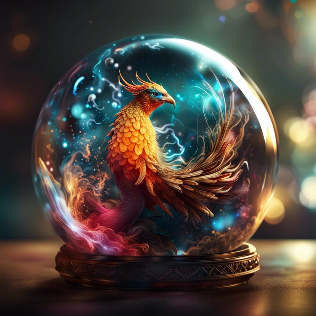 Cosmic Phoenix in Glass Sphere