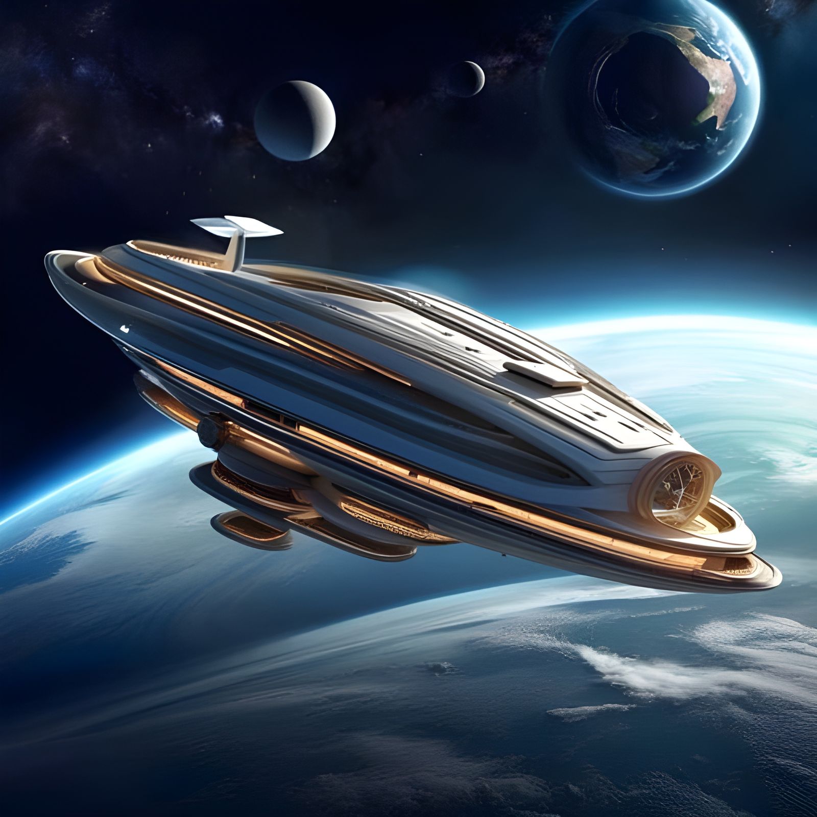 Space Cruise Ship Orbiting Earth in Sci-Fi Style