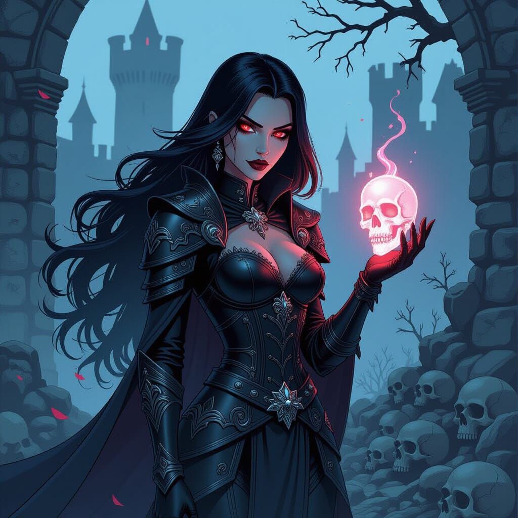 Gothic Vampire in Ruined Castle, Animated Style
